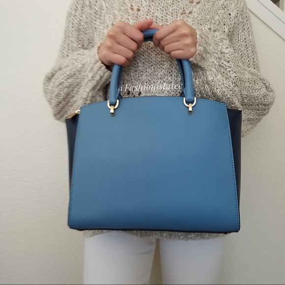 NWT MICHAEL KORS LARGE ELLIS SKY NAVY SATCHEL BAG - Picture 5 of 7